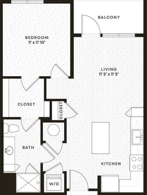 Floor plan for 1 bed, 1 bath, 693 sqft